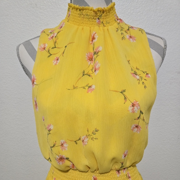 MSK Floral Mini Dress Tiered Ruffle Yellow Pink Size Petite Large - Picture 3 of 16